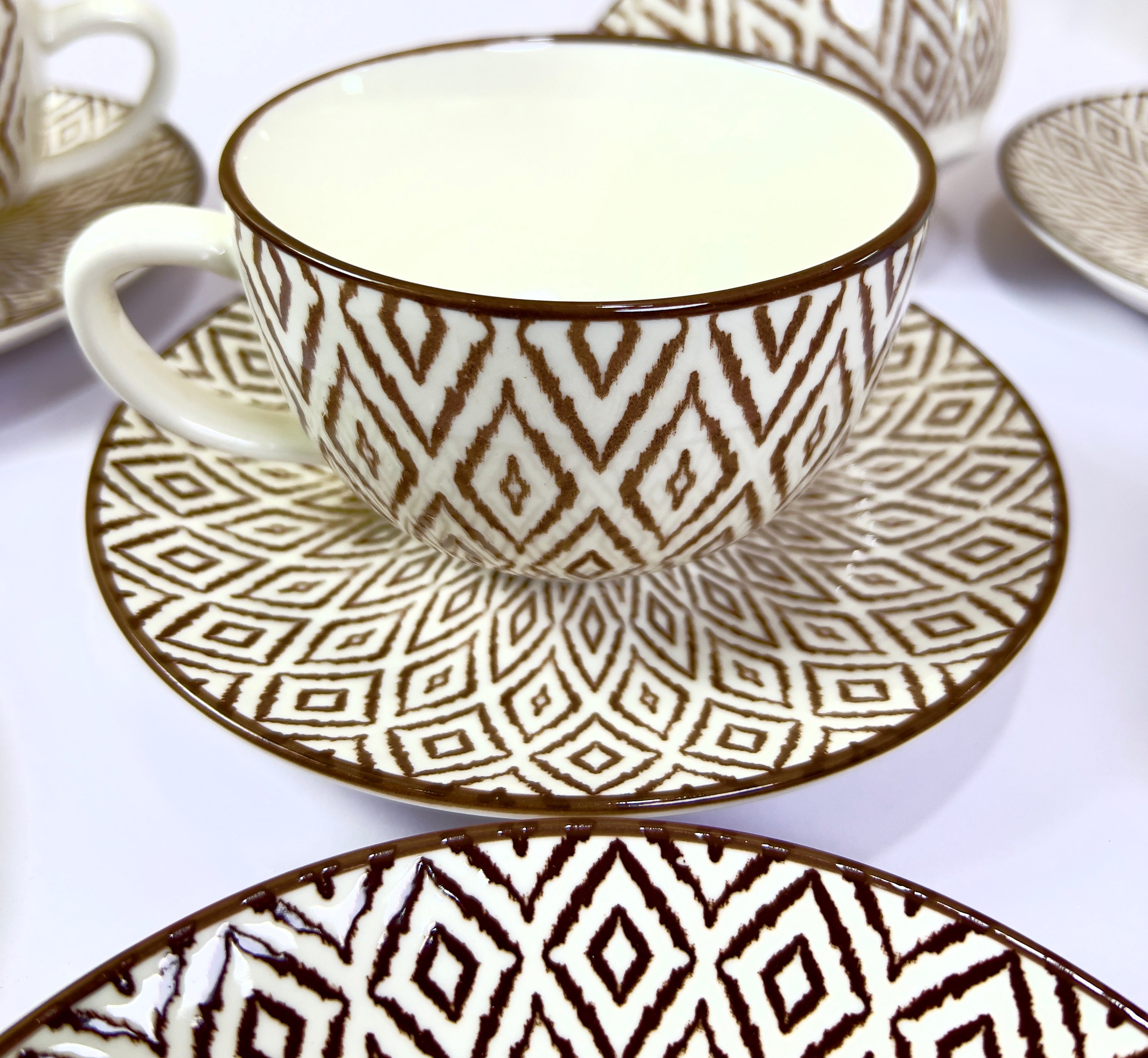 Earth Tone Cups And Saucers