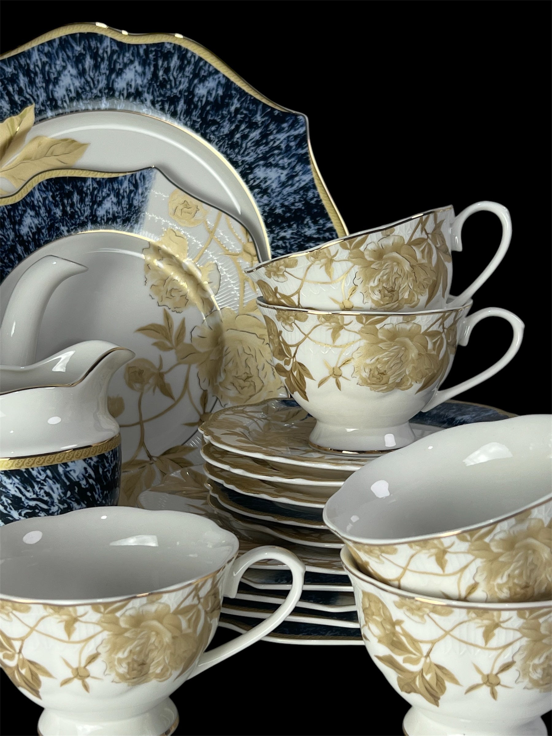 Imperial Midnight Gold Tea Set