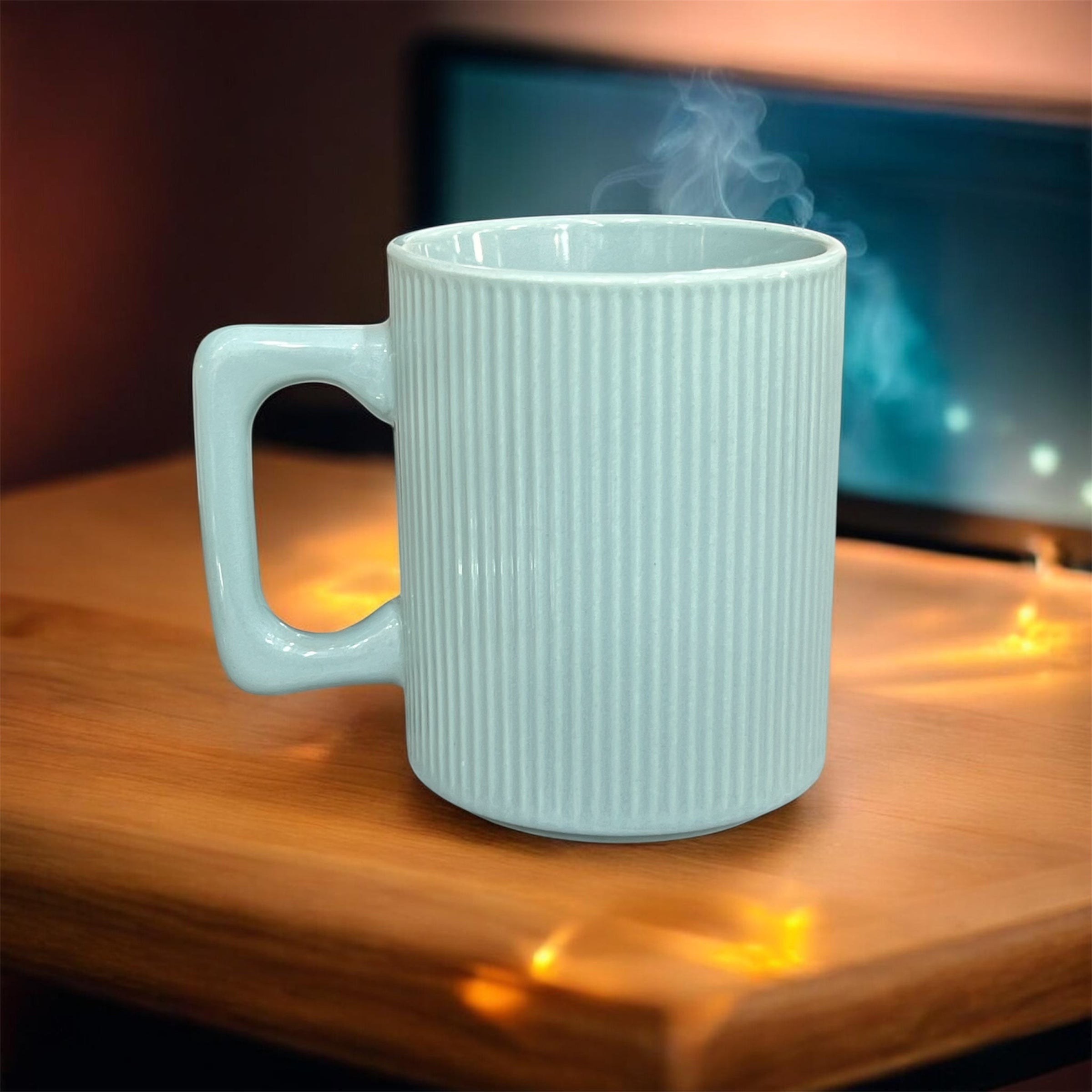 Sage Blue Ribbed Mug