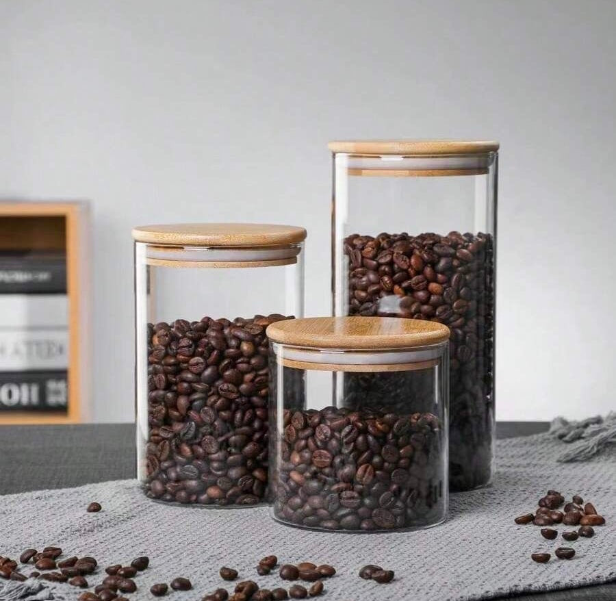 Bamboo lid air tight glass jars