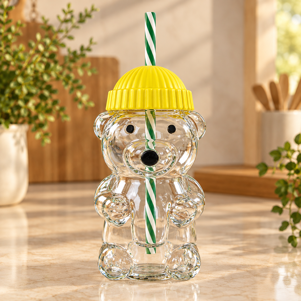 2 Pcs Bear Glass Sippers