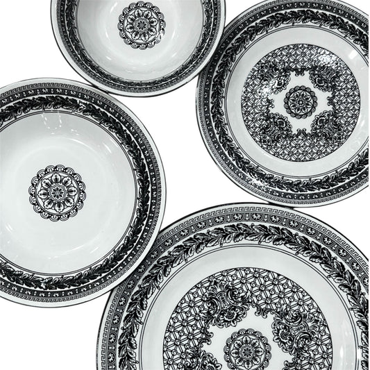 Midnight black 24 piece plate set