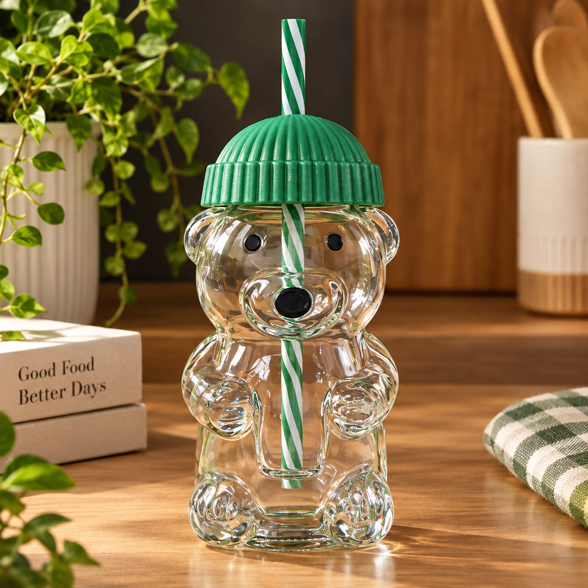 2 Pcs Bear Glass Sippers