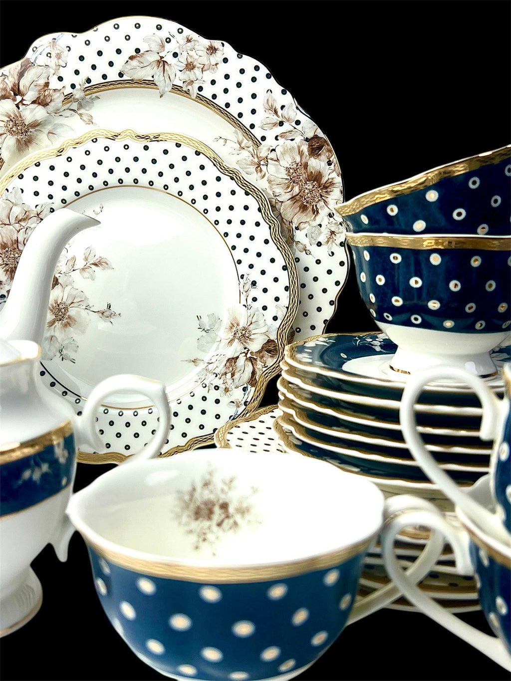 Navy Rose Luxe Tea Set