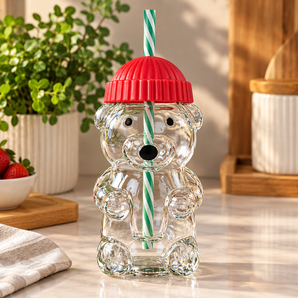 2 Pcs Bear Glass Sippers