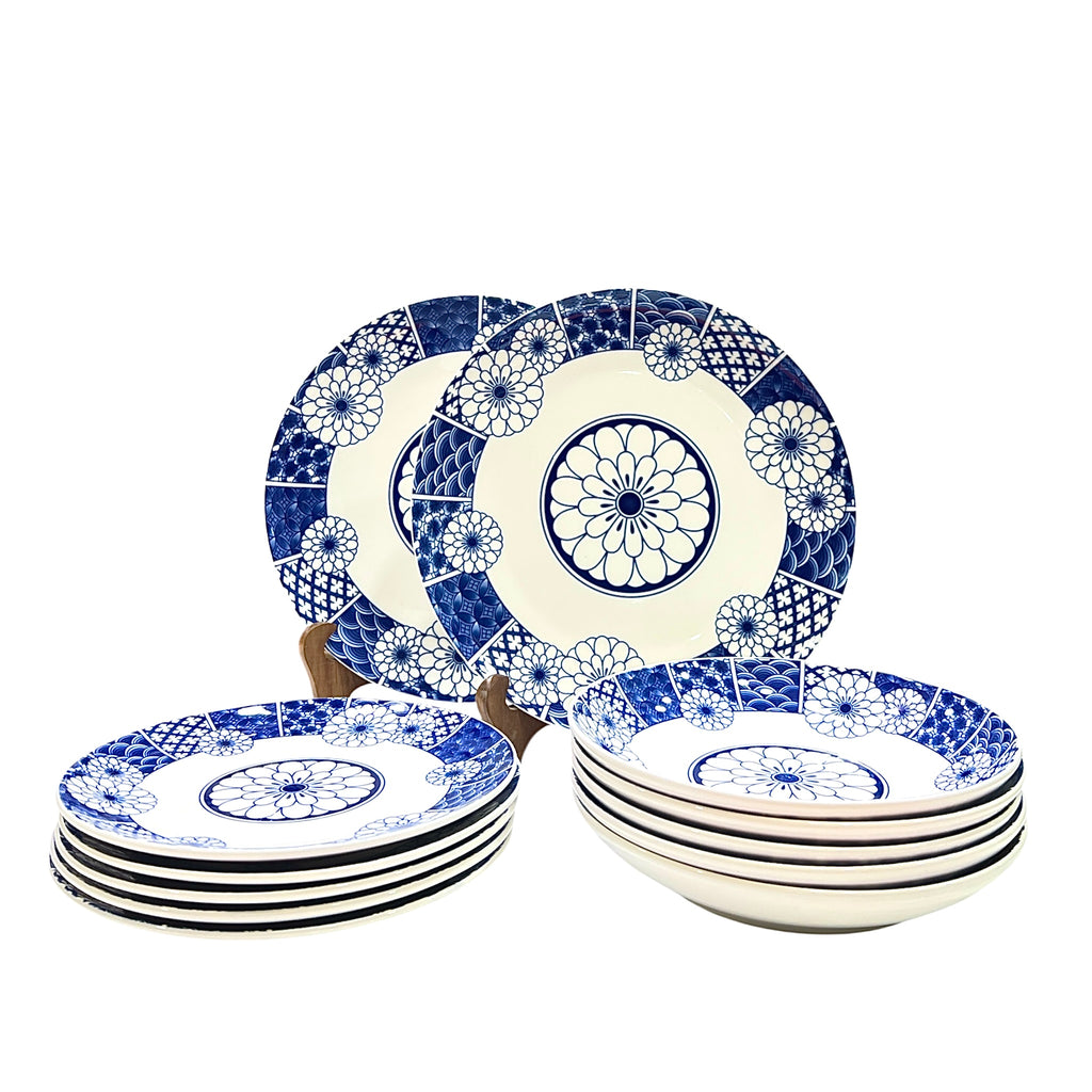 18 Pieces Blue Indigo Plate Set