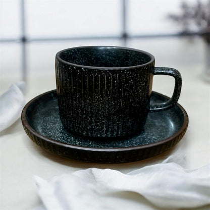 Noir Stoneware Cups And Saucers