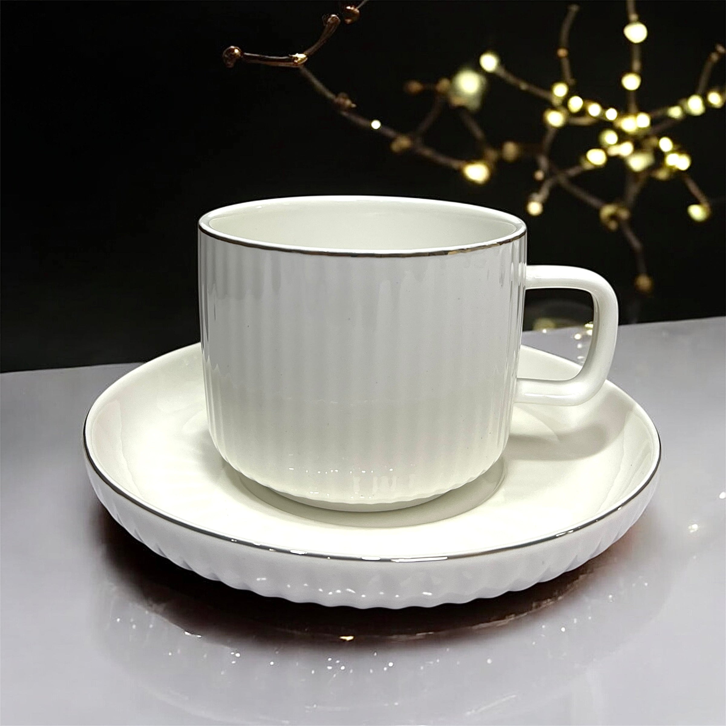 Luna White Cups And Saucers