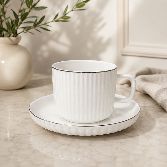 Luna White Cups And Saucers