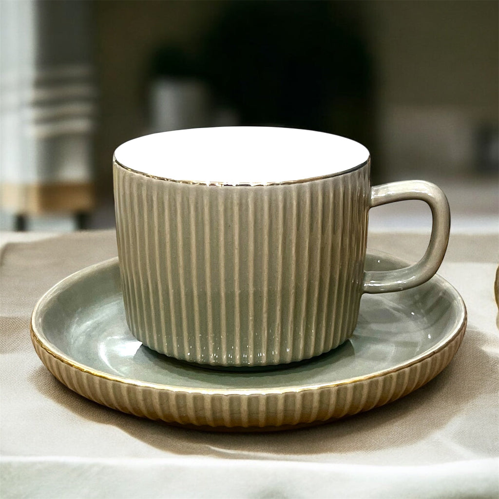 Olive Mist Cups And Saucers